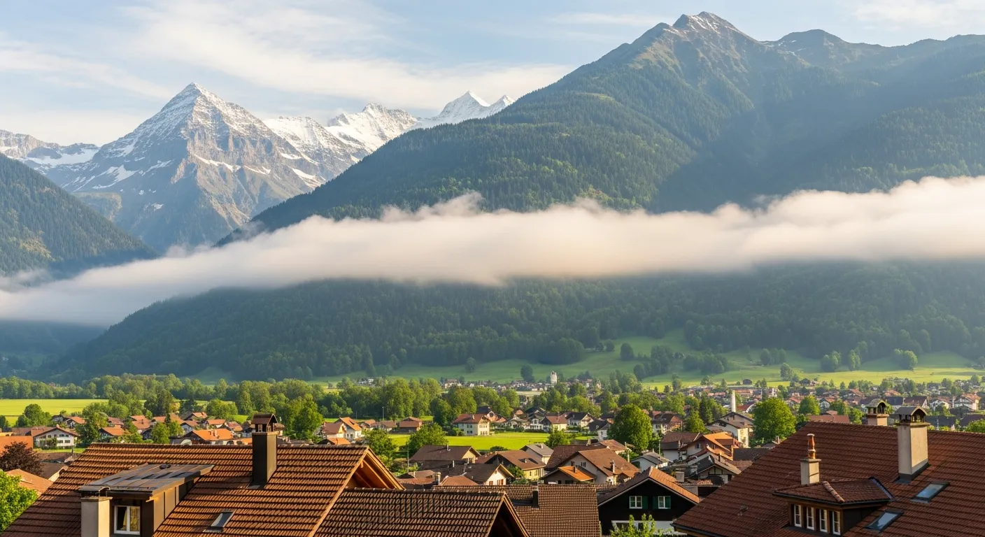 Schweizer Dorf mit Kaminen